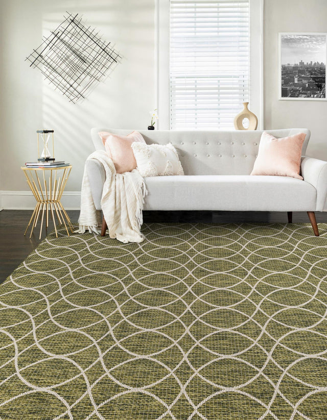 Green 5' 3 x 8' Outdoor Trellis Rectangle Area Rug Weather Resistant for Patio, Deck, Terrace, Balcony, Porch Geometric Design Water Safe Outside Carpet for Sale at Rug Engine
