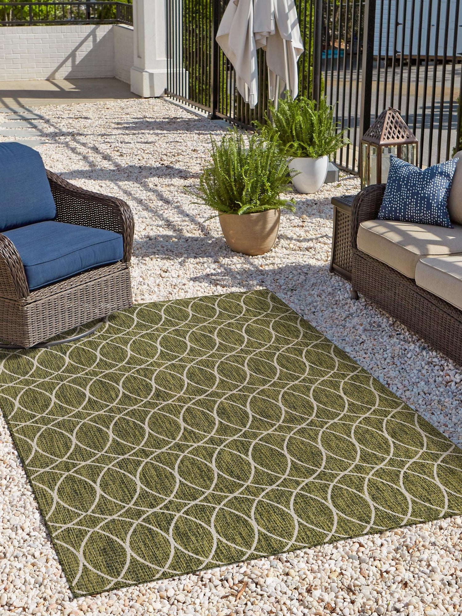 Green 7' 10 x 11' Outdoor Trellis Rectangle Area Rug Weather Resistant for Patio, Deck, Terrace, Balcony, Porch Geometric Design Water Safe Outside Carpet for Sale at Rug Engine