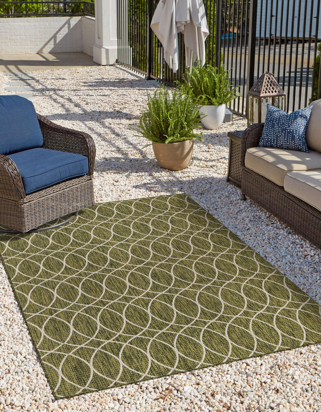 Green 5' 3 x 8' Outdoor Trellis Rectangle Area Rug Weather Resistant for Patio, Deck, Terrace, Balcony, Porch Geometric Design Water Safe Outside Carpet for Sale at Rug Engine