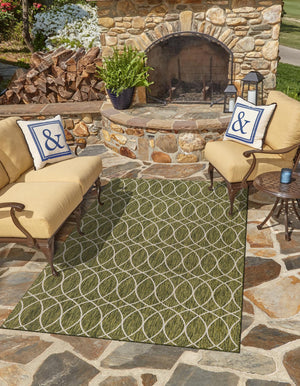 Green 5' 3 x 8' Outdoor Trellis Rectangle Area Rug Weather Resistant for Patio, Deck, Terrace, Balcony, Porch Geometric Design Water Safe Outside Carpet for Sale at Rug Engine