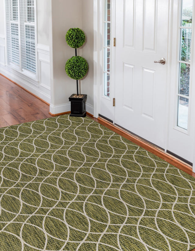 Green 3' 1 x 5' 3 Outdoor Trellis Rectangle Area Rug Weather Resistant for Patio, Deck, Terrace, Balcony, Porch Geometric Design Water Safe Outside Carpet for Sale at Rug Engine