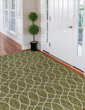 Green 10' x 14' 1 Outdoor Trellis Rectangle Area Rug Weather Resistant for Patio, Deck, Terrace, Balcony, Porch Geometric Design Water Safe Outside Carpet for Sale at Rug Engine