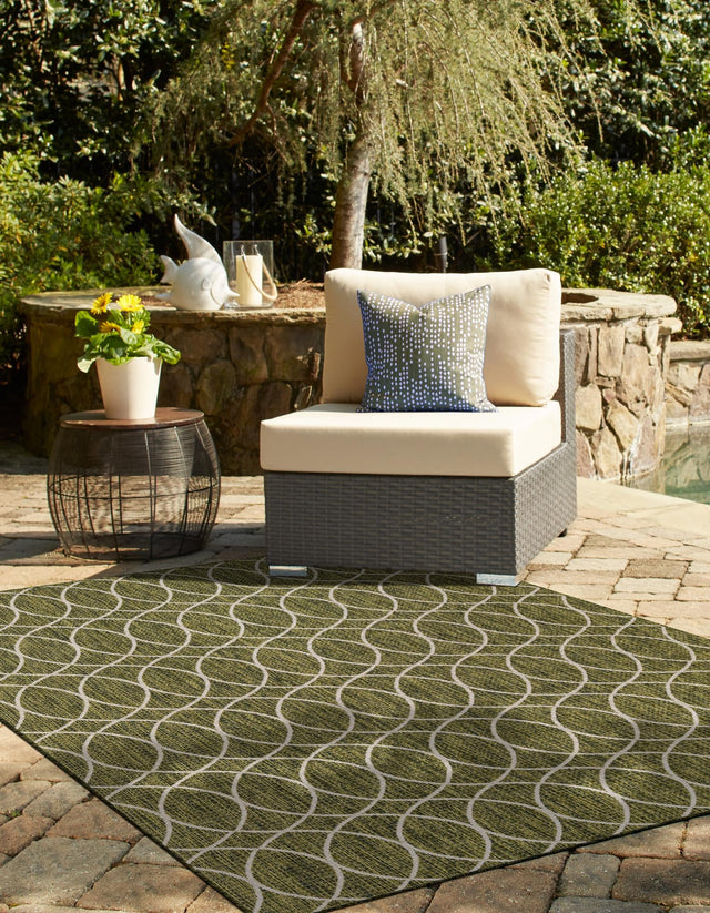 Green 4' 1 x 6' 1 Outdoor Trellis Rectangle Area Rug Weather Resistant for Patio, Deck, Terrace, Balcony, Porch Geometric Design Water Safe Outside Carpet for Sale at Rug Engine