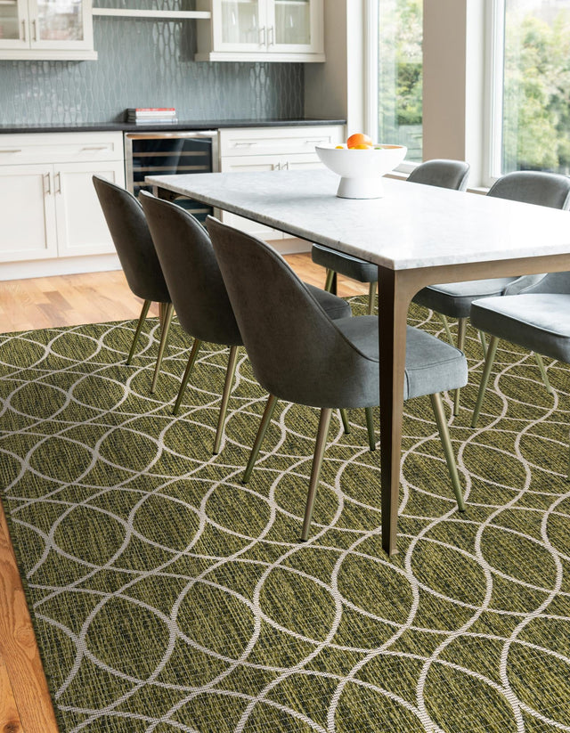 Green 5' 3 x 8' Outdoor Trellis Rectangle Area Rug Weather Resistant for Patio, Deck, Terrace, Balcony, Porch Geometric Design Water Safe Outside Carpet for Sale at Rug Engine