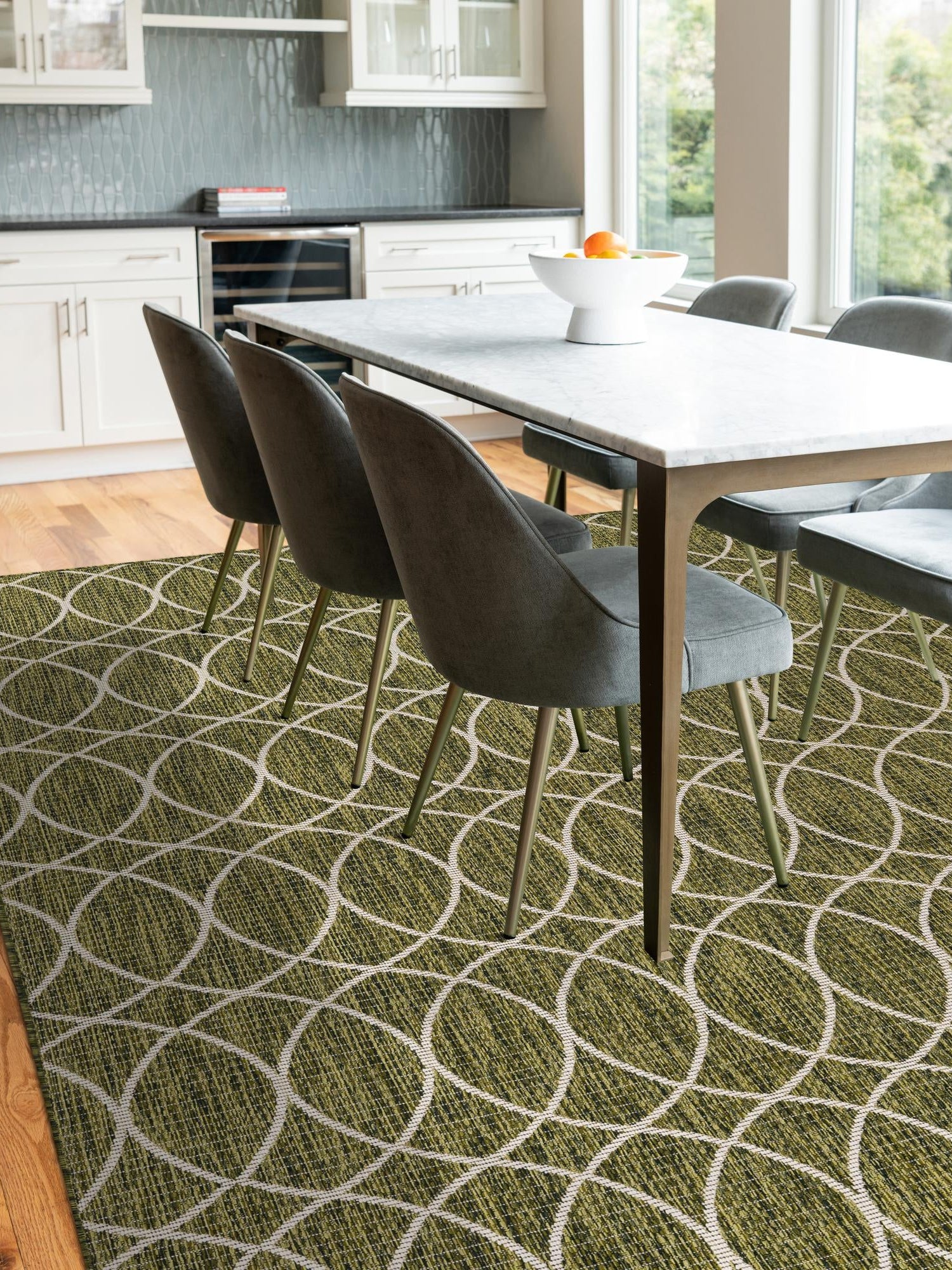 Green 7' 10 x 11' Outdoor Trellis Rectangle Area Rug Weather Resistant for Patio, Deck, Terrace, Balcony, Porch Geometric Design Water Safe Outside Carpet for Sale at Rug Engine