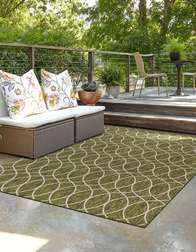 Green 3' 1 x 5' 3 Outdoor Trellis Rectangle Area Rug Weather Resistant for Patio, Deck, Terrace, Balcony, Porch Geometric Design Water Safe Outside Carpet for Sale at Rug Engine