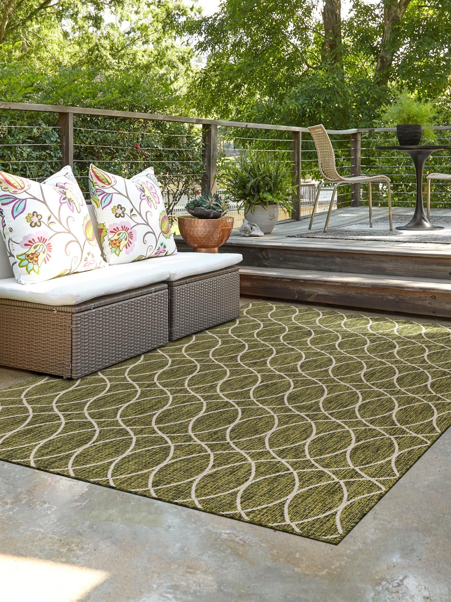 Green 9' x 12' Outdoor Trellis Rectangle Area Rug Weather Resistant for Patio, Deck, Terrace, Balcony, Porch Geometric Design Water Safe Outside Carpet for Sale at Rug Engine