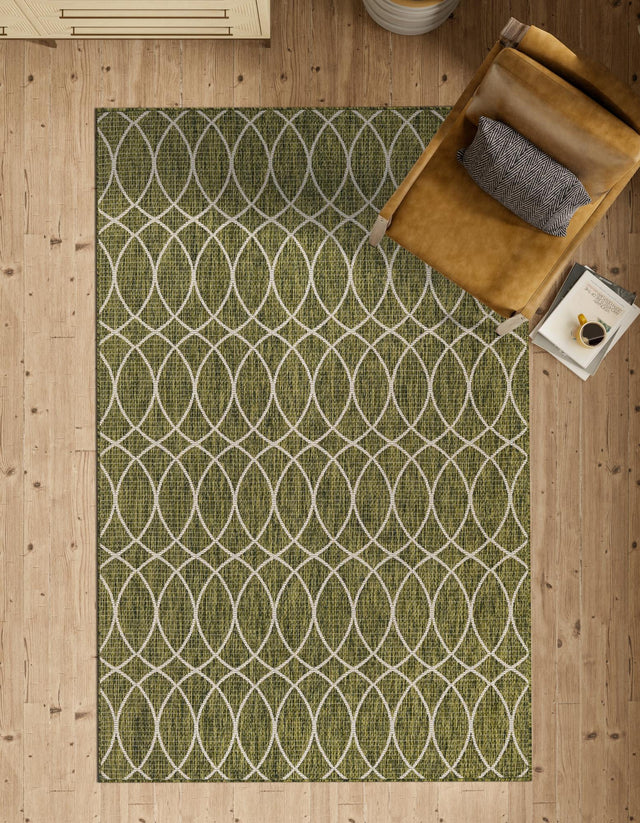 Green 3' 1 x 5' 3 Outdoor Trellis Rectangle Area Rug Weather Resistant for Patio, Deck, Terrace, Balcony, Porch Geometric Design Water Safe Outside Carpet for Sale at Rug Engine