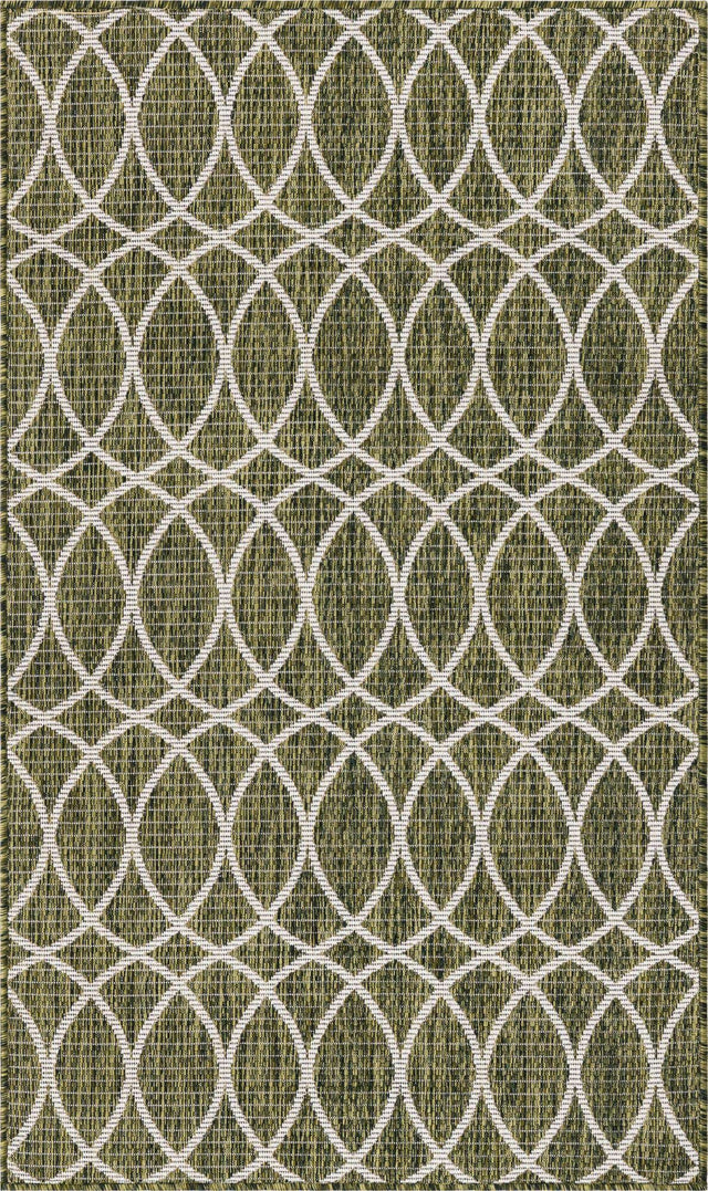 Green 3' 1 x 5' 3 Outdoor Trellis Rectangle Area Rug Weather Resistant for Patio, Deck, Terrace, Balcony, Porch Geometric Design Water Safe Outside Carpet for Sale at Rug Engine