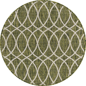 Green 3' 1 x 3' 1 Outdoor Trellis Round Area Rug Weather Resistant for Patio, Deck, Terrace, Balcony, Porch Geometric Design Water Safe Outside Carpet for Sale at Rug Engine