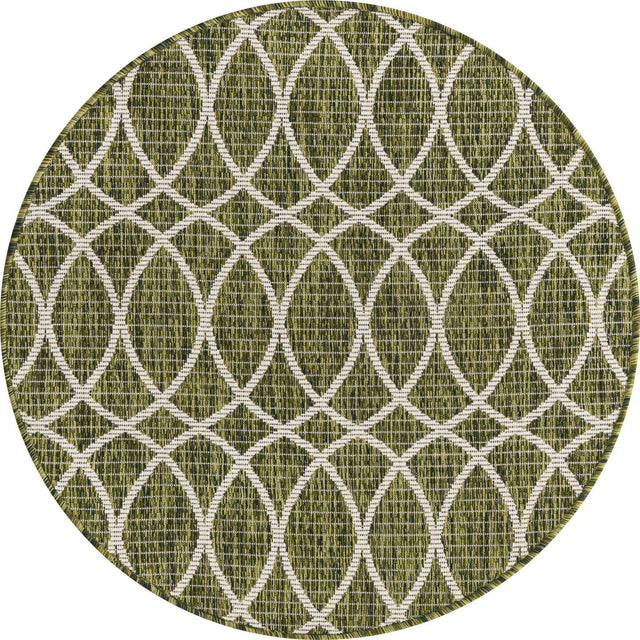 Green 3' 1 x 3' 1 Outdoor Trellis Round Area Rug Weather Resistant for Patio, Deck, Terrace, Balcony, Porch Geometric Design Water Safe Outside Carpet for Sale at Rug Engine