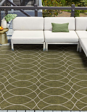 Green 10' x 10' Outdoor Trellis Square Area Rug Weather Resistant for Patio, Deck, Terrace, Balcony, Porch Geometric Design Water Safe Outside Carpet for Sale at Rug Engine