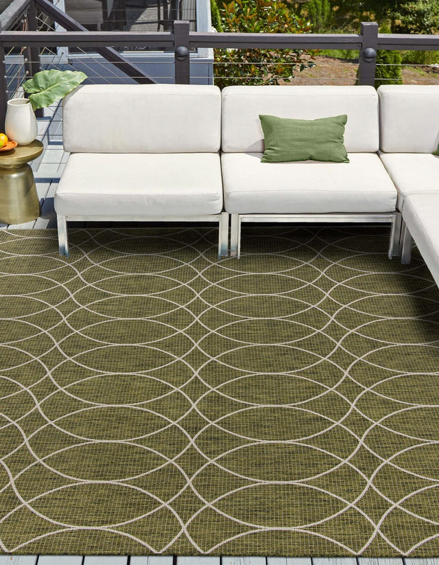 Green 10' x 10' Outdoor Trellis Square Area Rug Weather Resistant for Patio, Deck, Terrace, Balcony, Porch Geometric Design Water Safe Outside Carpet for Sale at Rug Engine
