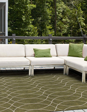 Green 10' x 10' Outdoor Trellis Square Area Rug Weather Resistant for Patio, Deck, Terrace, Balcony, Porch Geometric Design Water Safe Outside Carpet for Sale at Rug Engine