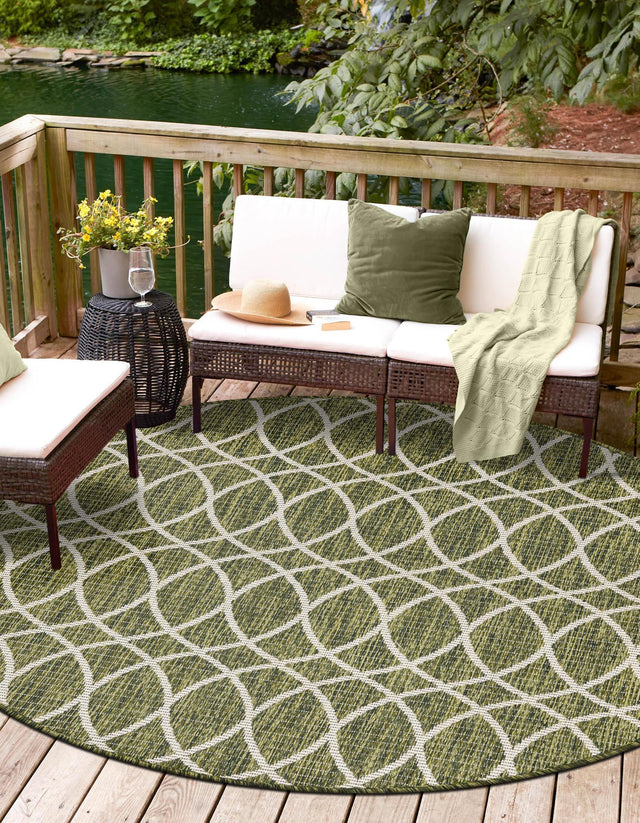 Green 3' 1 x 3' 1 Outdoor Trellis Round Area Rug Weather Resistant for Patio, Deck, Terrace, Balcony, Porch Geometric Design Water Safe Outside Carpet for Sale at Rug Engine
