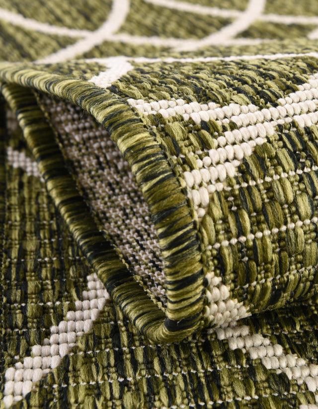 Green 3' 1 x 3' 1 Outdoor Trellis Round Area Rug Weather Resistant for Patio, Deck, Terrace, Balcony, Porch Geometric Design Water Safe Outside Carpet for Sale at Rug Engine