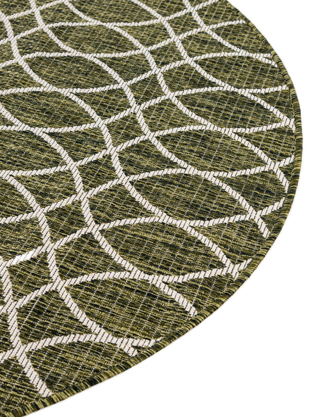 Green 3' 1 x 3' 1 Outdoor Trellis Round Area Rug Weather Resistant for Patio, Deck, Terrace, Balcony, Porch Geometric Design Water Safe Outside Carpet for Sale at Rug Engine