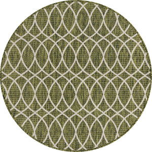 Green 4' 1 x 4' 1 Outdoor Trellis Round Area Rug Weather Resistant for Patio, Deck, Terrace, Balcony, Porch Geometric Design Water Safe Outside Carpet for Sale at Rug Engine
