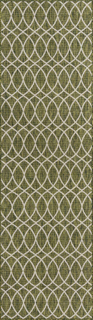Green 2' 7 x 10' Outdoor Trellis Runner Area Rug Weather Resistant for Patio, Deck, Terrace, Balcony, Porch Geometric Design Water Safe Outside Carpet for Sale at Rug Engine
