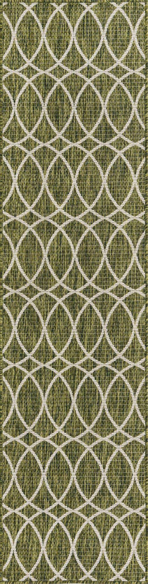 Green 2' x 8' Outdoor Trellis Runner Area Rug Weather Resistant for Patio, Deck, Terrace, Balcony, Porch Geometric Design Water Safe Outside Carpet for Sale at Rug Engine