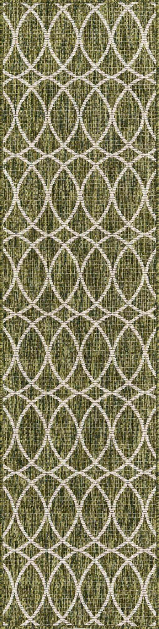 Green 2' x 8' Outdoor Trellis Runner Area Rug Weather Resistant for Patio, Deck, Terrace, Balcony, Porch Geometric Design Water Safe Outside Carpet for Sale at Rug Engine