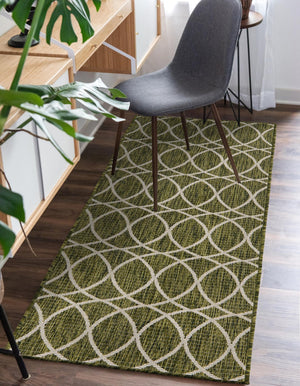 Green 2' x 6' 1 Outdoor Trellis Runner Area Rug Weather Resistant for Patio, Deck, Terrace, Balcony, Porch Geometric Design Water Safe Outside Carpet for Sale at Rug Engine