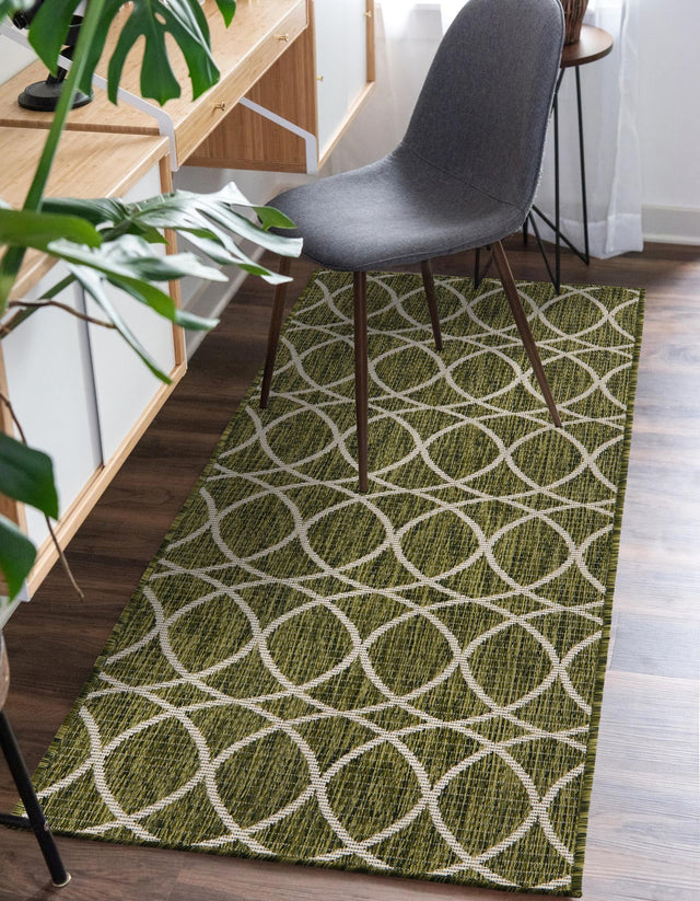 Green 2' 7 x 10' Outdoor Trellis Runner Area Rug Weather Resistant for Patio, Deck, Terrace, Balcony, Porch Geometric Design Water Safe Outside Carpet for Sale at Rug Engine
