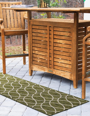 Green 2' 7 x 10' Outdoor Trellis Runner Area Rug Weather Resistant for Patio, Deck, Terrace, Balcony, Porch Geometric Design Water Safe Outside Carpet for Sale at Rug Engine