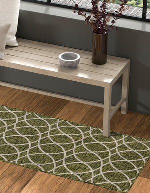Green 2' 7 x 10' Outdoor Trellis Runner Area Rug Weather Resistant for Patio, Deck, Terrace, Balcony, Porch Geometric Design Water Safe Outside Carpet for Sale at Rug Engine