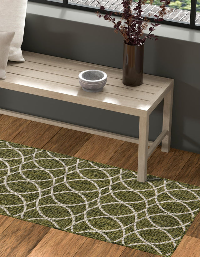 Green 2' 7 x 10' Outdoor Trellis Runner Area Rug Weather Resistant for Patio, Deck, Terrace, Balcony, Porch Geometric Design Water Safe Outside Carpet for Sale at Rug Engine