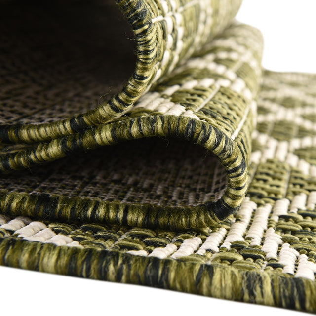 Green 2' 7 x 10' Outdoor Trellis Runner Area Rug Weather Resistant for Patio, Deck, Terrace, Balcony, Porch Geometric Design Water Safe Outside Carpet for Sale at Rug Engine