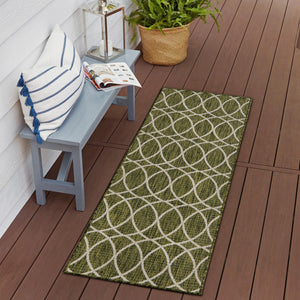 Green 2' x 8' Outdoor Trellis Runner Area Rug Weather Resistant for Patio, Deck, Terrace, Balcony, Porch Geometric Design Water Safe Outside Carpet for Sale at Rug Engine
