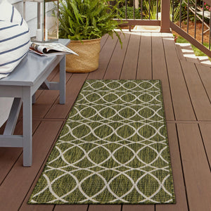 Green 2' x 6' 1 Outdoor Trellis Runner Area Rug Weather Resistant for Patio, Deck, Terrace, Balcony, Porch Geometric Design Water Safe Outside Carpet for Sale at Rug Engine