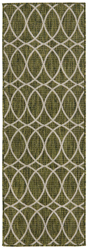 Green 2' x 6' 1 Outdoor Trellis Runner Area Rug Weather Resistant for Patio, Deck, Terrace, Balcony, Porch Geometric Design Water Safe Outside Carpet for Sale at Rug Engine