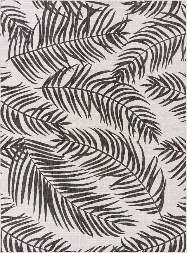 Charcoal Ivory 9' x 12' Outdoor Botanical Rectangle Area Rug Weather Resistant for Patio, Deck, Terrace, Balcony, Porch Polypropylene Garden Floral Tropical Carpet for Sale at Rug Engine