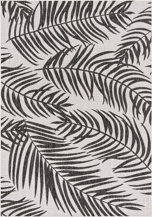 Charcoal Ivory 7' 1 x 10' Outdoor Botanical Rectangle Area Rug Weather Resistant for Patio, Deck, Terrace, Balcony, Porch Polypropylene Garden Floral Tropical Carpet for Sale at Rug Engine