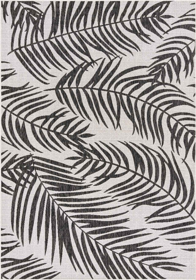 Charcoal Ivory 7' 1 x 10' Outdoor Botanical Rectangle Area Rug Weather Resistant for Patio, Deck, Terrace, Balcony, Porch Polypropylene Garden Floral Tropical Carpet for Sale at Rug Engine