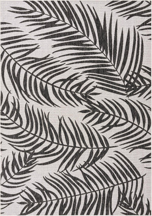 Charcoal Ivory 7' 1 x 10' Outdoor Botanical Rectangle Area Rug Weather Resistant for Patio, Deck, Terrace, Balcony, Porch Polypropylene Garden Floral Tropical Carpet for Sale at Rug Engine