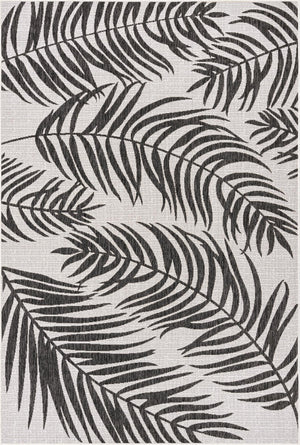 Charcoal Ivory 6' 1 x 9' Outdoor Botanical Rectangle Rug