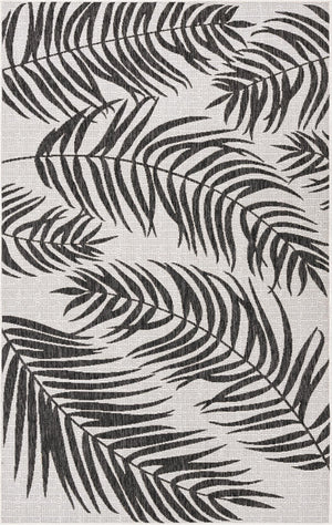 Charcoal Ivory 5' 3 x 8' Outdoor Botanical Rectangle Area Rug Weather Resistant for Patio, Deck, Terrace, Balcony, Porch Polypropylene Garden Floral Tropical Carpet for Sale at Rug Engine
