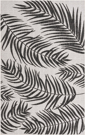 Charcoal Ivory 5' 3 x 8' Outdoor Botanical Rectangle Area Rug Weather Resistant for Patio, Deck, Terrace, Balcony, Porch Polypropylene Garden Floral Tropical Carpet for Sale at Rug Engine