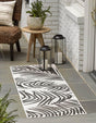 Charcoal Ivory 2' x 6' 1 Outdoor Botanical Runner Area Rug Weather Resistant for Patio, Deck, Terrace, Balcony, Porch Polypropylene Garden Floral Tropical Carpet for Sale at Rug Engine