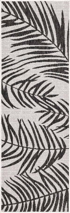 Charcoal Ivory 2' x 6' 1 Outdoor Botanical Runner Area Rug Weather Resistant for Patio, Deck, Terrace, Balcony, Porch Polypropylene Garden Floral Tropical Carpet for Sale at Rug Engine