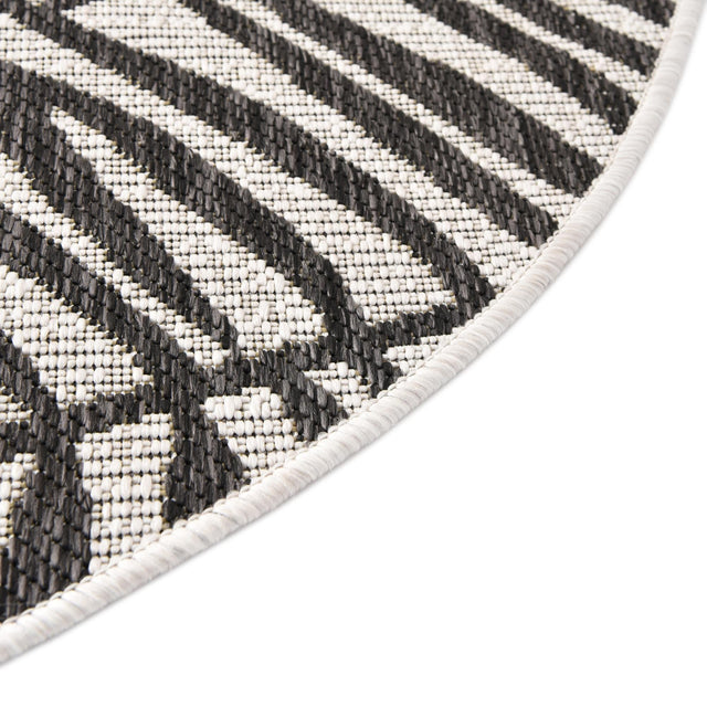 Charcoal Ivory 4' 1 x 4' 1 Outdoor Botanical Round Area Rug Weather Resistant for Patio, Deck, Terrace, Balcony, Porch Polypropylene Garden Floral Tropical Carpet for Sale at Rug Engine