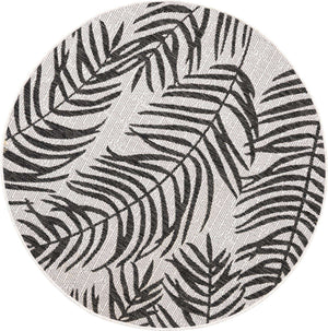 Charcoal Ivory 4' 1 x 4' 1 Outdoor Botanical Round Area Rug Weather Resistant for Patio, Deck, Terrace, Balcony, Porch Polypropylene Garden Floral Tropical Carpet for Sale at Rug Engine