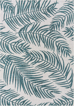 Teal Ivory 7' 10 x 11' Outdoor Botanical Rectangle Area Rug Weather Resistant for Patio, Deck, Terrace, Balcony, Porch Polypropylene Garden Floral Tropical Carpet for Sale at Rug Engine
