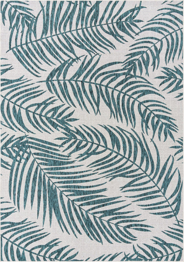 Teal Ivory 7' 10 x 11' Outdoor Botanical Rectangle Area Rug Weather Resistant for Patio, Deck, Terrace, Balcony, Porch Polypropylene Garden Floral Tropical Carpet for Sale at Rug Engine