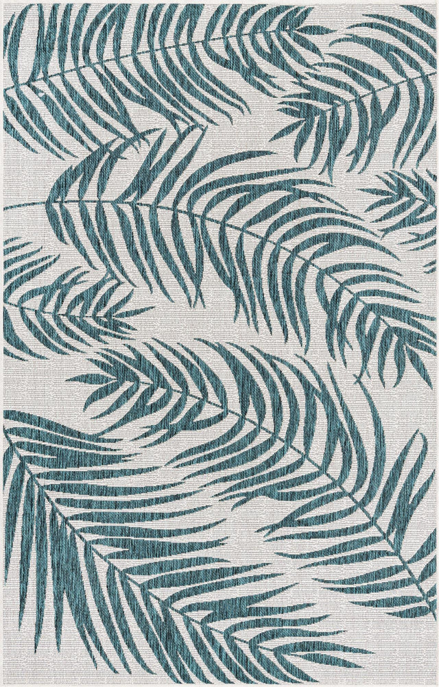 Teal Ivory 5' 3 x 8' Outdoor Botanical Rectangle Rug