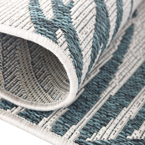 Teal Ivory 6' 1 x 9' Outdoor Botanical Rectangle Area Rug Weather Resistant for Patio, Deck, Terrace, Balcony, Porch Polypropylene Garden Floral Tropical Carpet for Sale at Rug Engine