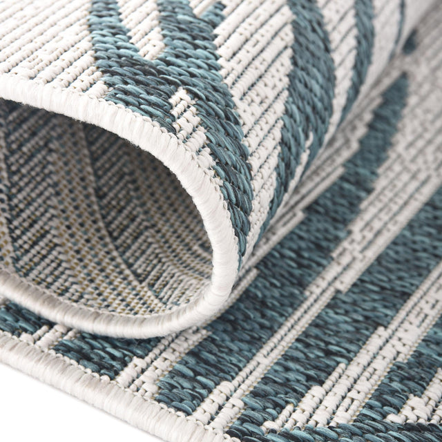 Teal Ivory 6' 1 x 9' Outdoor Botanical Rectangle Area Rug Weather Resistant for Patio, Deck, Terrace, Balcony, Porch Polypropylene Garden Floral Tropical Carpet for Sale at Rug Engine